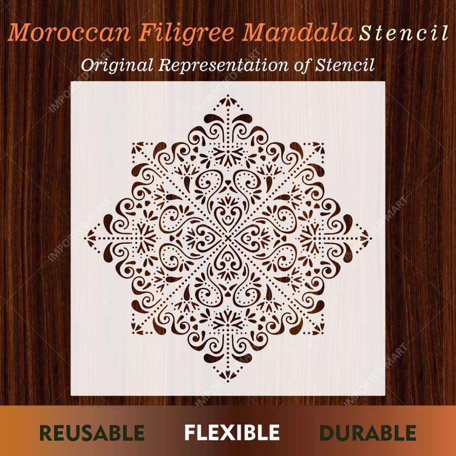 Moroccan Filigree Mandala Stencil for Wall, Floor, Tile, Wood & Furniture Painting – Reusable Mylar Decor Template – ID# 854 - imartdecor.com