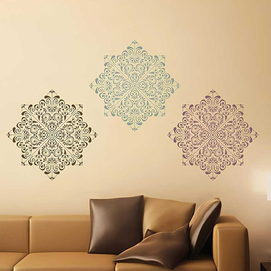 Moroccan Filigree Mandala Stencil for Wall, Floor, Tile, Wood & Furniture Painting – Reusable Mylar Decor Template – ID# 854 - imartdecor.com