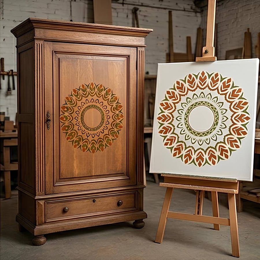 Eternal Lotus Mandala Stencil for Wall, Floor, Wood & Furniture Painting – Floral Circular Pattern – ID# 855 - imartdecor.com