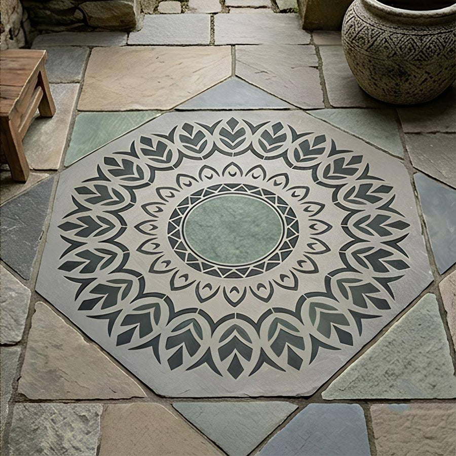 Eternal Lotus Mandala Stencil for Wall, Floor, Wood & Furniture Painting – Floral Circular Pattern – ID# 855 - imartdecor.com