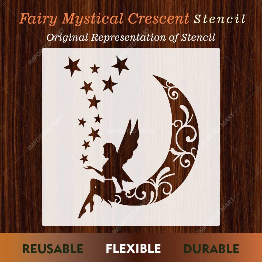 Fairy Mystical Crescent Moon Stencil for Wall, Nursery & Craft Painting – Fantasy Moon Design – ID# 858 - imartdecor.com