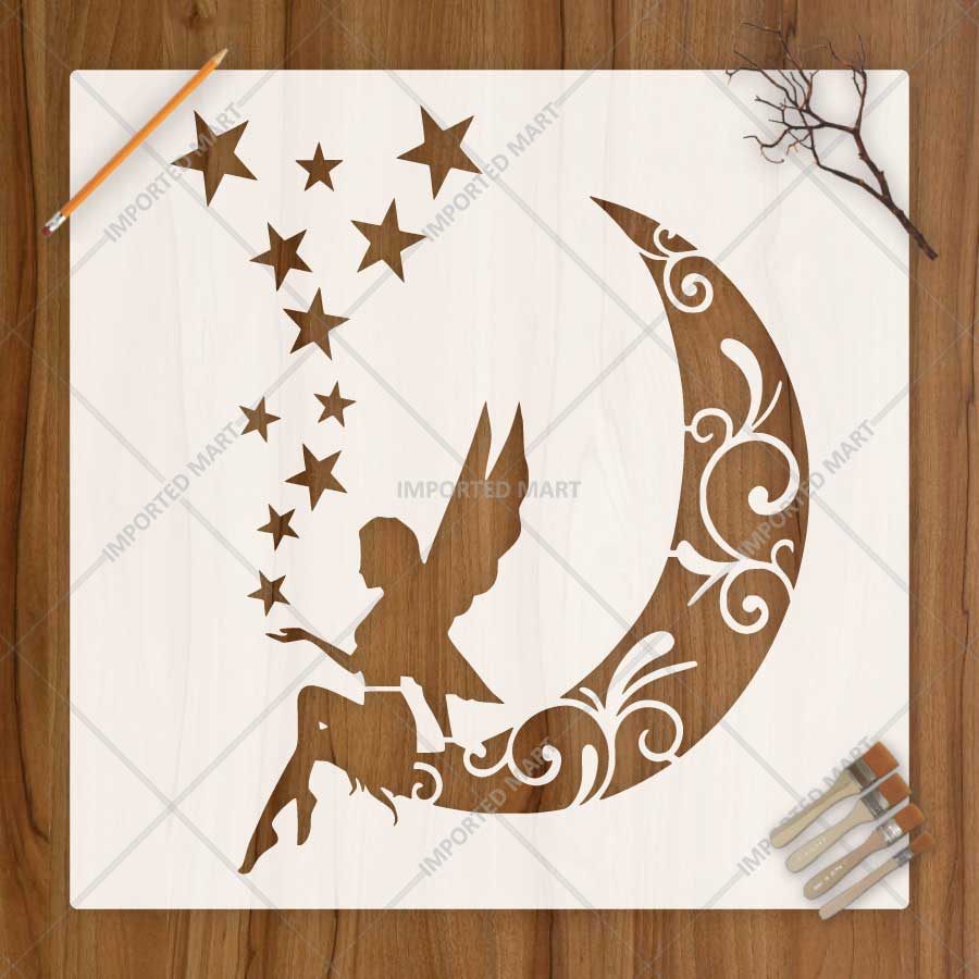 Fairy Mystical Crescent Moon Stencil for Wall, Nursery & Craft Painting – Fantasy Moon Design – ID# 858 - imartdecor.com