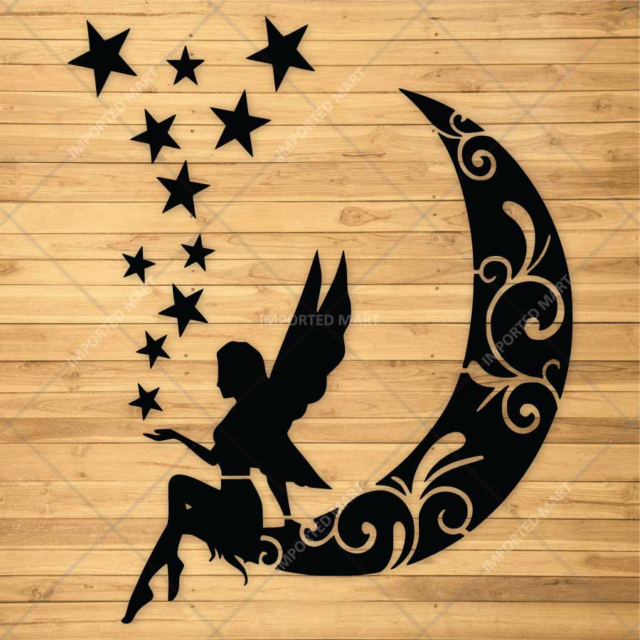 Fairy Mystical Crescent Moon Stencil for Wall, Nursery & Craft Painting – Fantasy Moon Design – ID# 858 - imartdecor.com