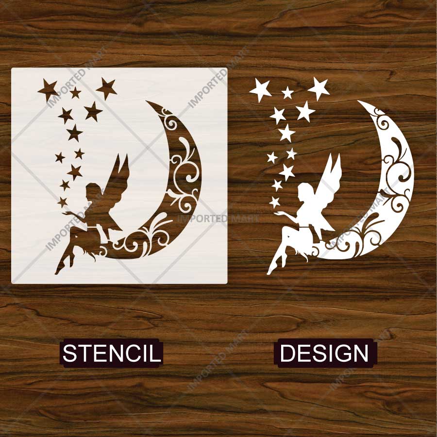 Fairy Mystical Crescent Moon Stencil for Wall, Nursery & Craft Painting – Fantasy Moon Design – ID# 858 - imartdecor.com