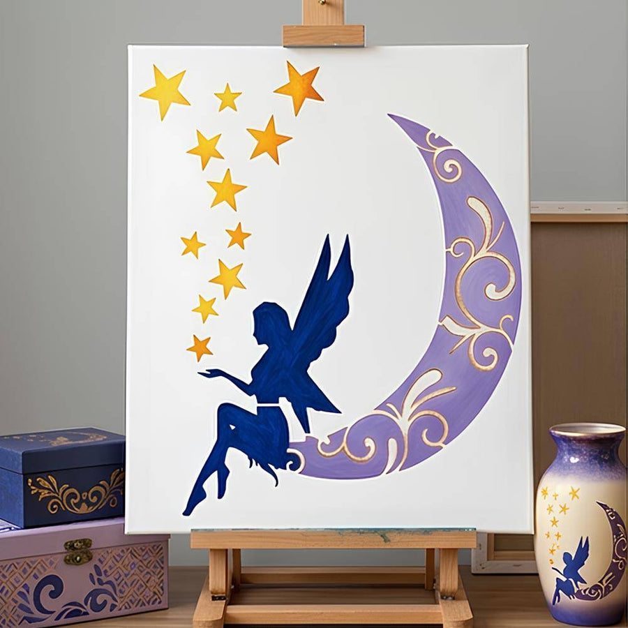Fairy Mystical Crescent Moon Stencil for Wall, Nursery & Craft Painting – Fantasy Moon Design – ID# 858 - imartdecor.com