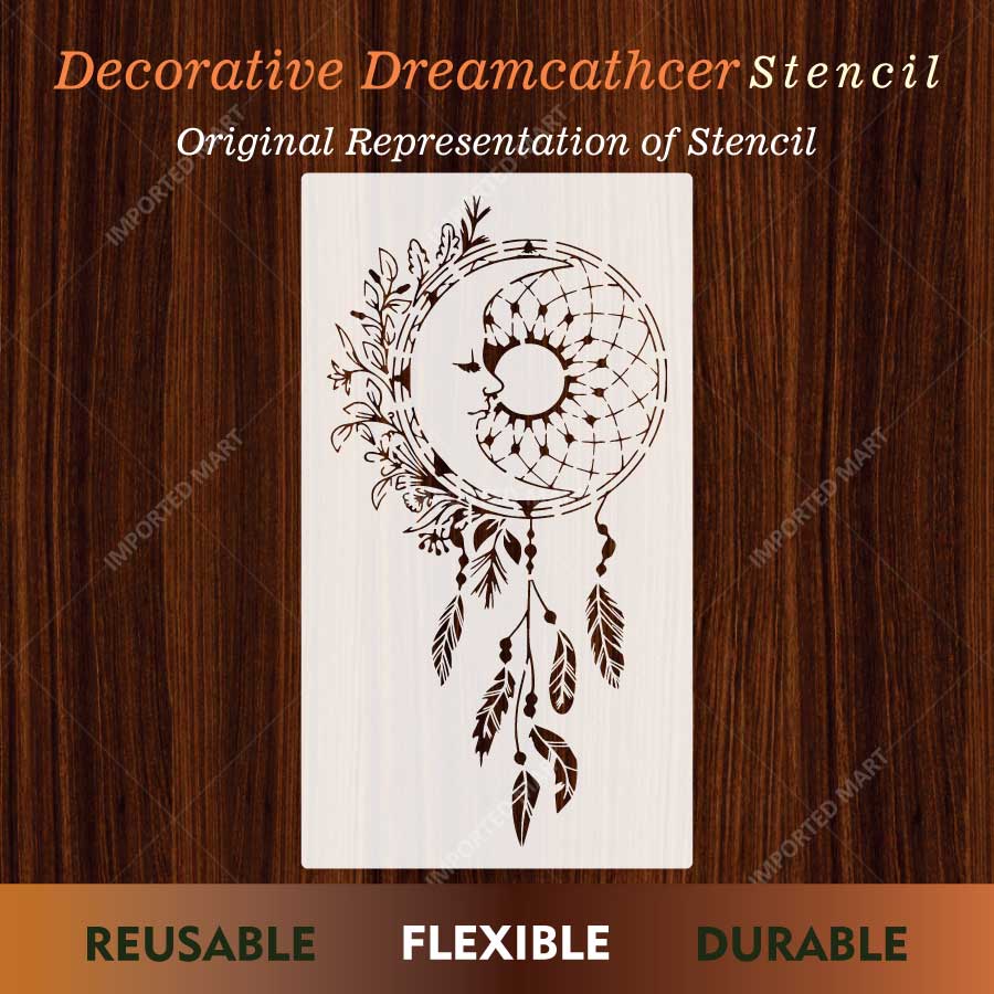 Decorative Dreamcatcher Moon Stencil for Wall, Wood, Furniture & Fabric Painting – Reusable Boho Mylar Stencil – ID# 863 - imartdecor.com