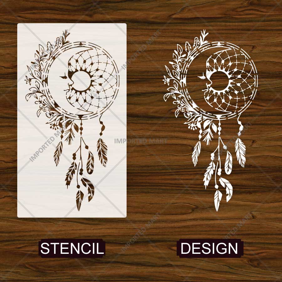 Decorative Dreamcatcher Moon Stencil for Wall, Wood, Furniture & Fabric Painting – Reusable Boho Mylar Stencil – ID# 863 - imartdecor.com