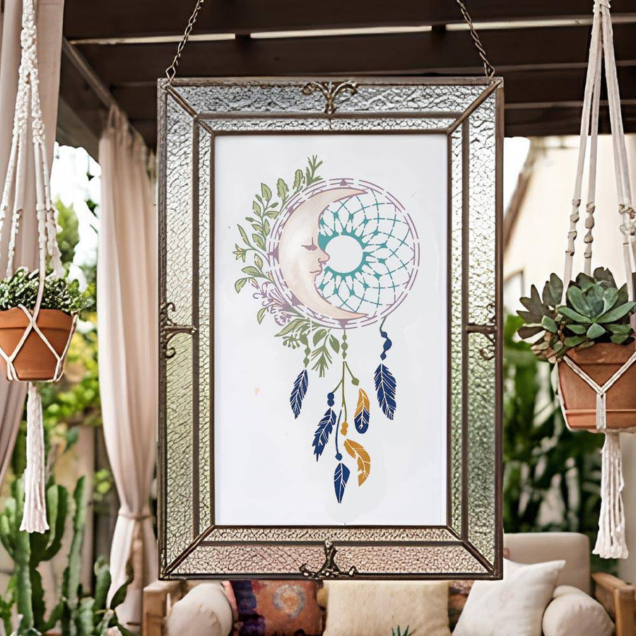 Decorative Dreamcatcher Moon Stencil for Wall, Wood, Furniture & Fabric Painting – Reusable Boho Mylar Stencil – ID# 863 - imartdecor.com