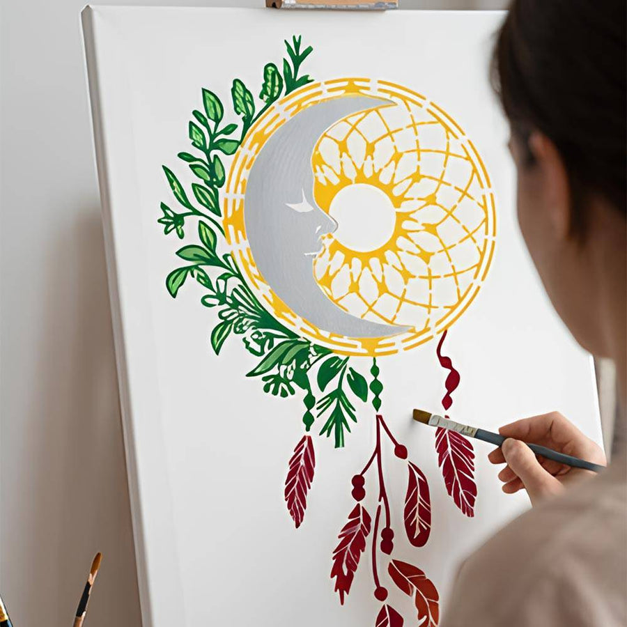 Decorative Dreamcatcher Moon Stencil for Wall, Wood, Furniture & Fabric Painting – Reusable Boho Mylar Stencil – ID# 863 - imartdecor.com