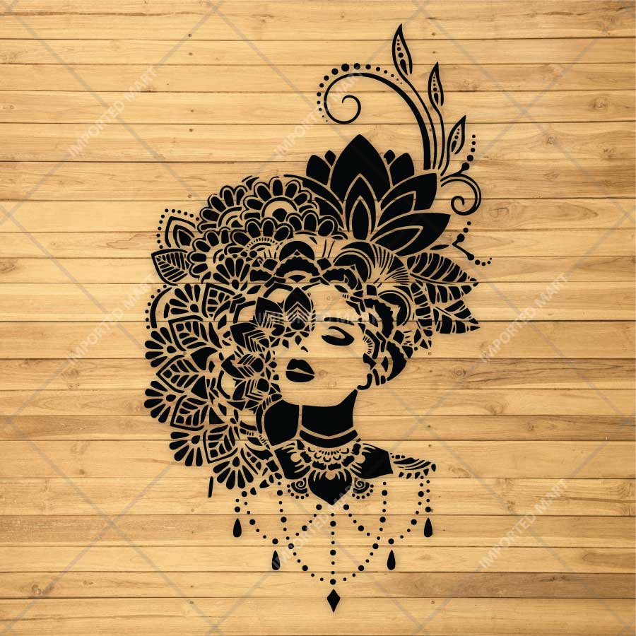 Ornate Bloom Lady Stencil for Wall, Wood, Furniture & Fabric Art – Elegant Floral Woman Portrait Design – ID# 864 - imartdecor.com