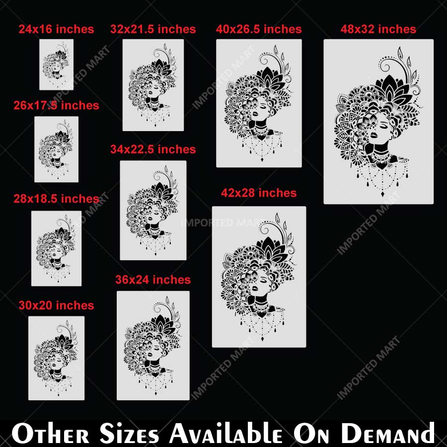 Ornate Bloom Lady Stencil for Wall, Wood, Furniture & Fabric Art – Elegant Floral Woman Portrait Design – ID# 864 - imartdecor.com