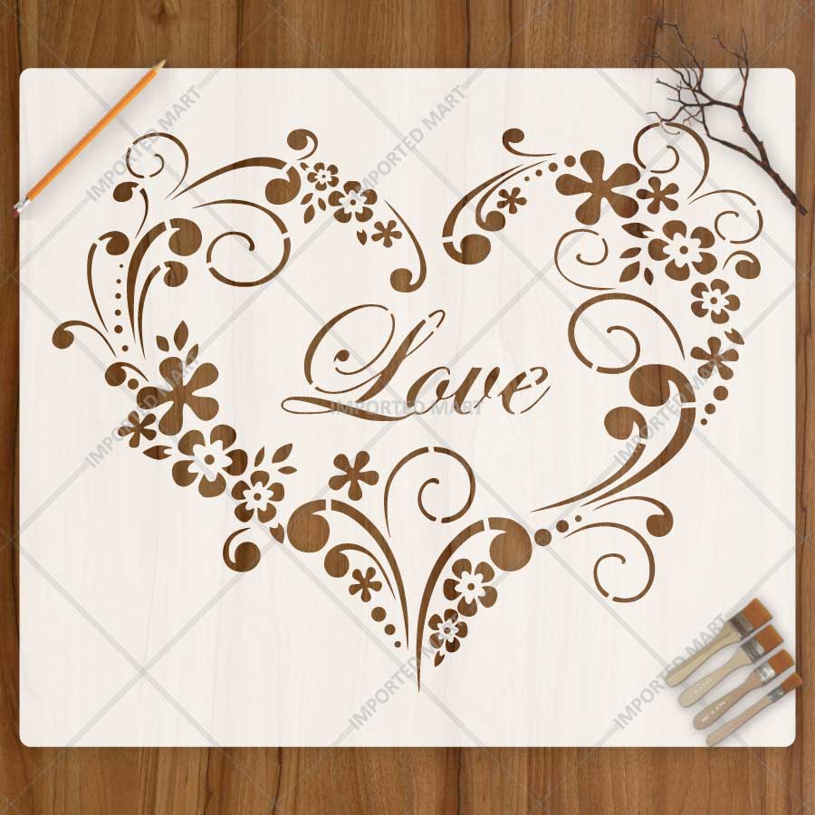 Decorative Bloom Heart Stencil for Wall, Wood & Fabric Art – Floral Love Design – ID# 873 - imartdecor.com