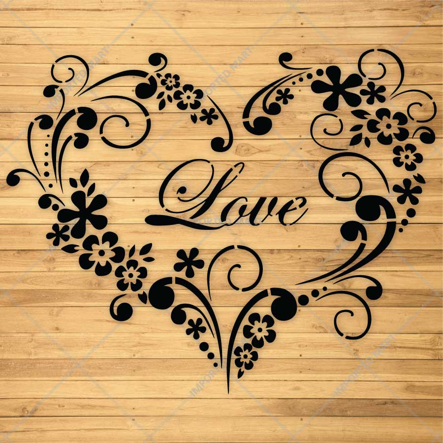 Decorative Bloom Heart Stencil for Wall, Wood & Fabric Art – Floral Love Design – ID# 873 - imartdecor.com