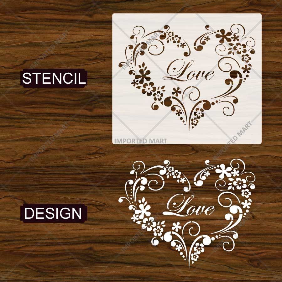 Decorative Bloom Heart Stencil for Wall, Wood & Fabric Art – Floral Love Design – ID# 873 - imartdecor.com