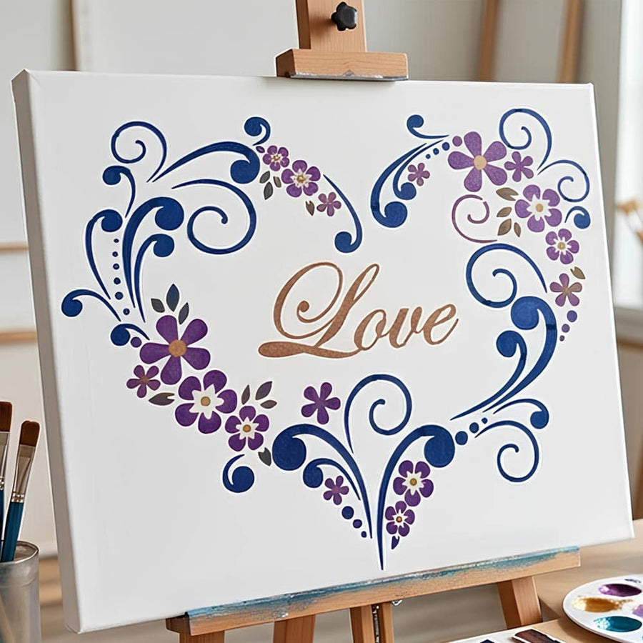 Decorative Bloom Heart Stencil for Wall, Wood & Fabric Art – Floral Love Design – ID# 873 - imartdecor.com