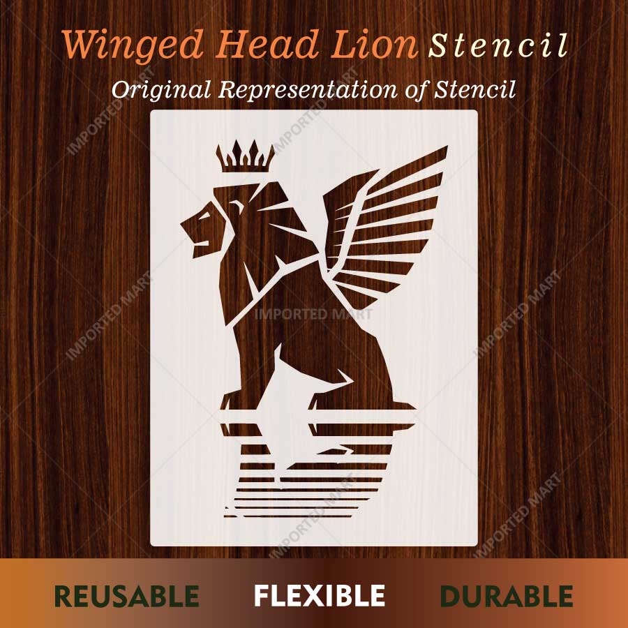 Winged Head Lion Stencil for Wall, Wood & Furniture Art – Royal Lion Silhouette – ID# 874 - imartdecor.com