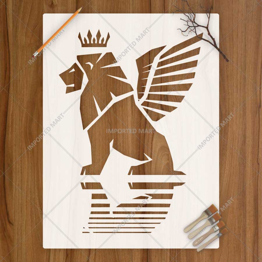 Winged Head Lion Stencil for Wall, Wood & Furniture Art – Royal Lion Silhouette – ID# 874 - imartdecor.com