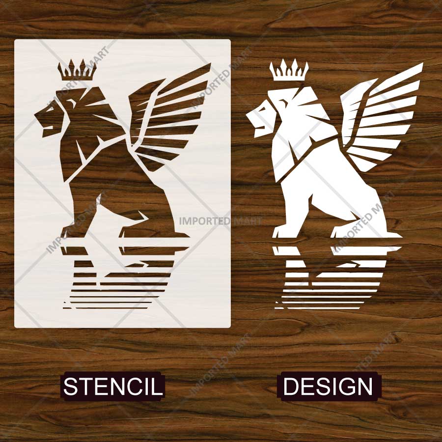 Winged Head Lion Stencil for Wall, Wood & Furniture Art – Royal Lion Silhouette – ID# 874 - imartdecor.com