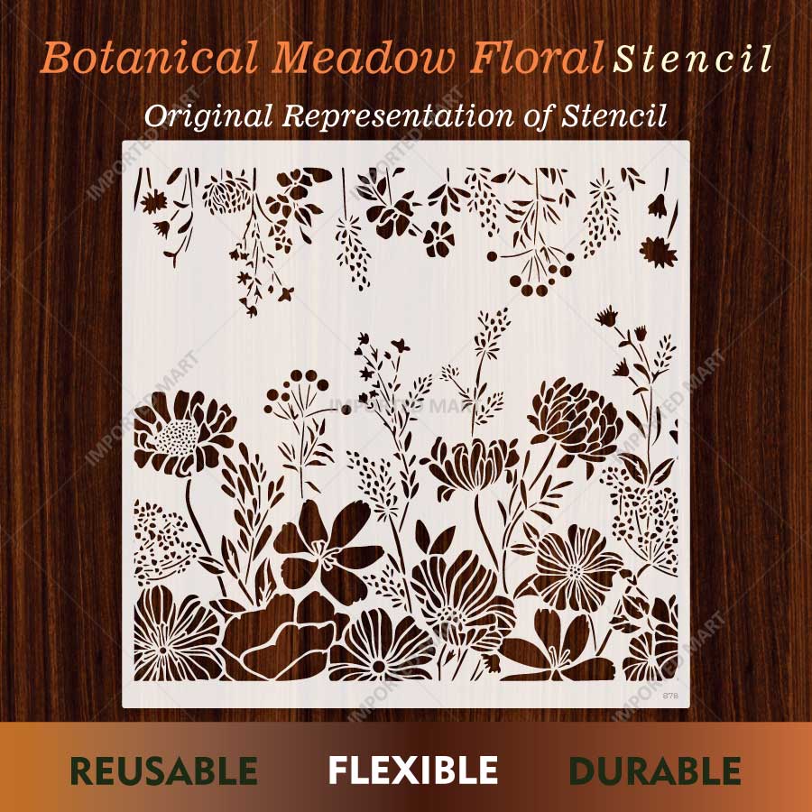 Botanical Meadow Floral Stencil for Wall, Furniture & Fabric Painting – Wildflower Garden Nature Design – ID# 878 - imartdecor.com
