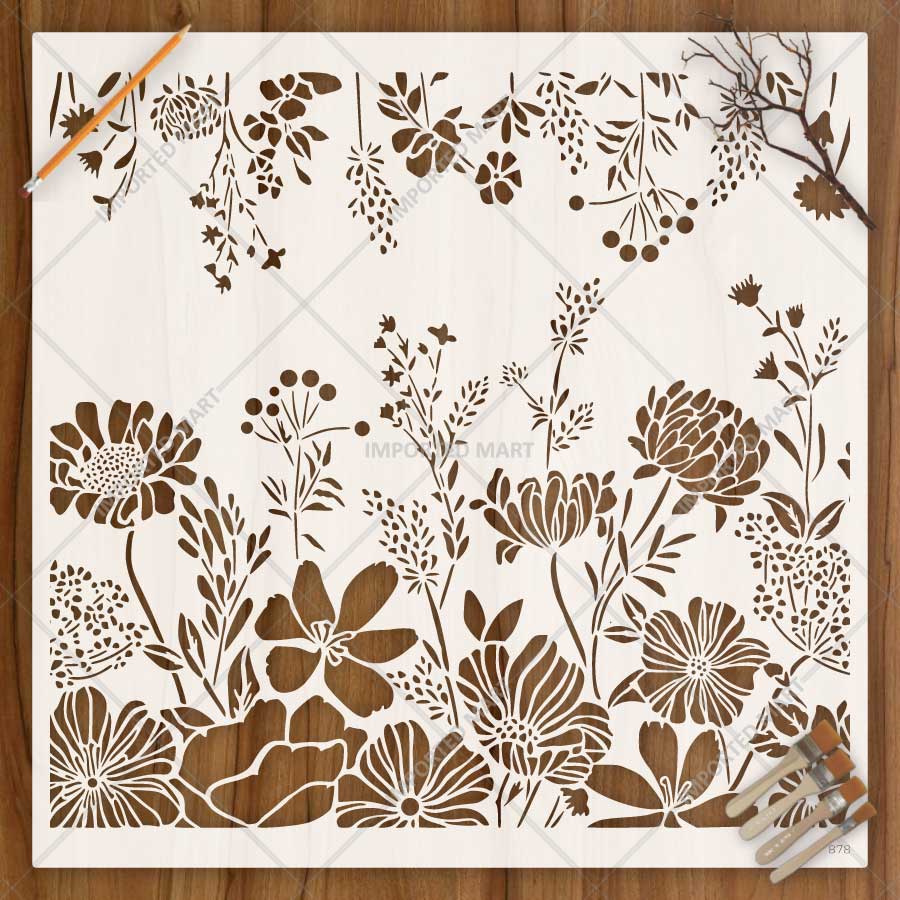 Botanical Meadow Floral Stencil for Wall, Furniture & Fabric Painting – Wildflower Garden Nature Design – ID# 878 - imartdecor.com