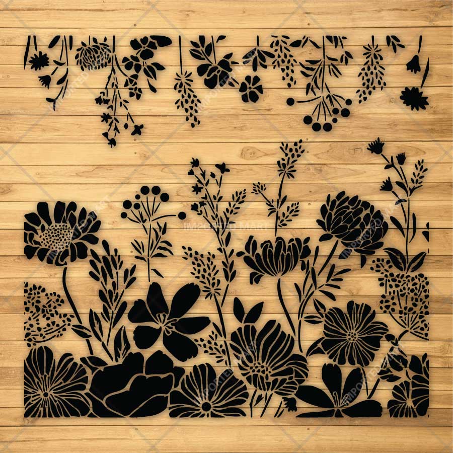 Botanical Meadow Floral Stencil for Wall, Furniture & Fabric Painting – Wildflower Garden Nature Design – ID# 878 - imartdecor.com