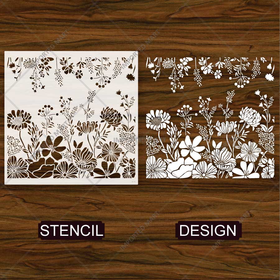 Botanical Meadow Floral Stencil for Wall, Furniture & Fabric Painting – Wildflower Garden Nature Design – ID# 878 - imartdecor.com