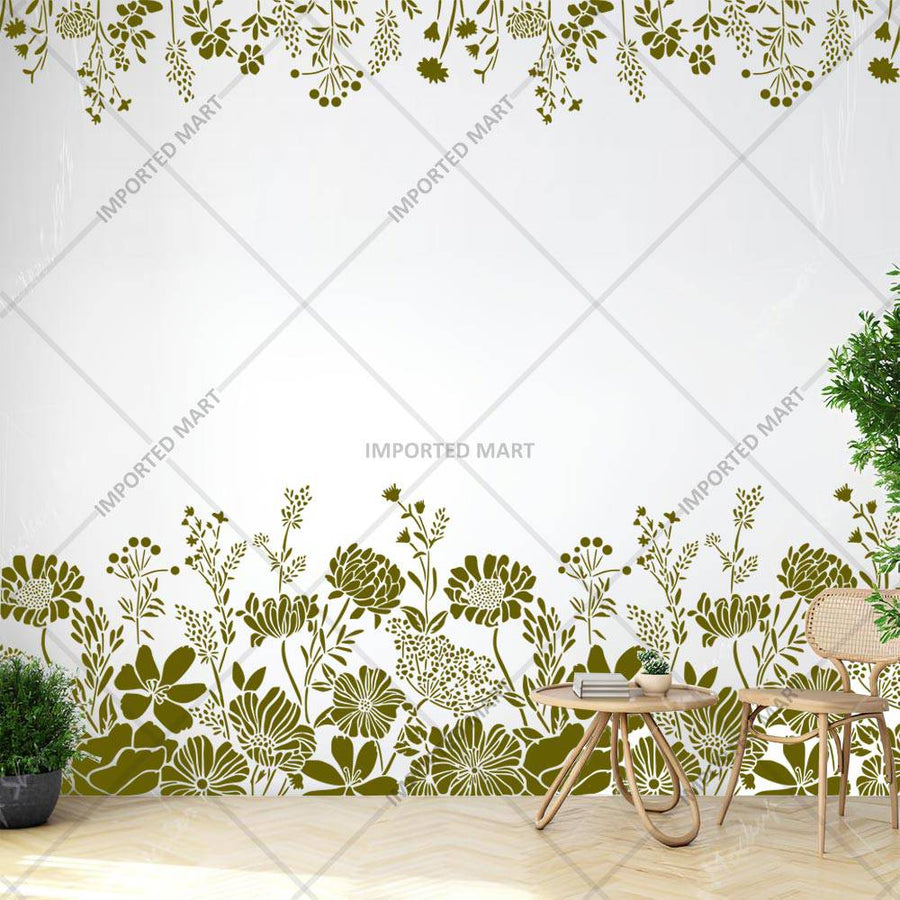 Botanical Meadow Floral Stencil for Wall, Furniture & Fabric Painting – Wildflower Garden Nature Design – ID# 878 - imartdecor.com