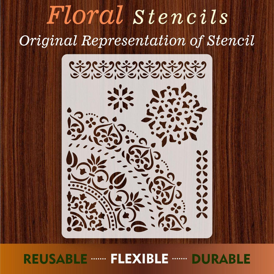 Floral Reusable Stencil lReusable Stencil for Canvas and wall painting - imartdecor.com