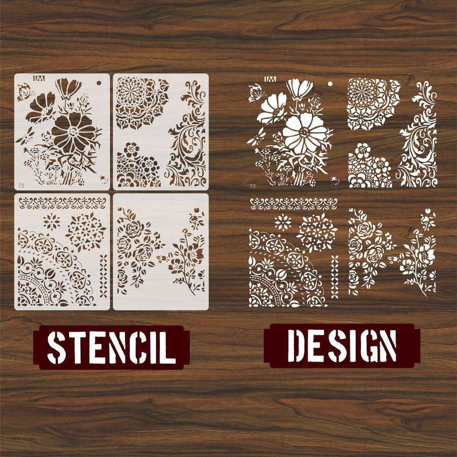 Pack of 4 Floral Reusable Stencil for Canvas and wall painting - imartdecor.com