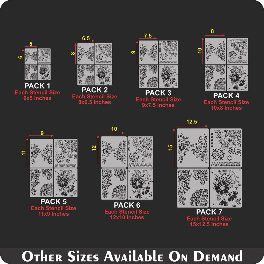 Pack of 4 Floral Reusable Stencil for Canvas and wall painting - imartdecor.com