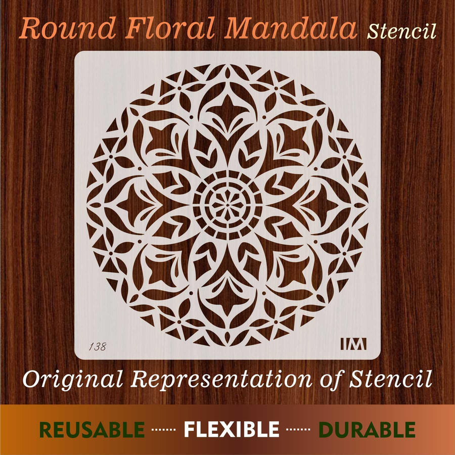 Round Floral Mandala Reusable Stencil For Canvas And Wall Painting - imartdecor.com