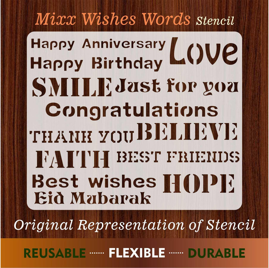 Mixx Wishes Words Reusable Stencil For Canvas And Wall Painting - imartdecor.com