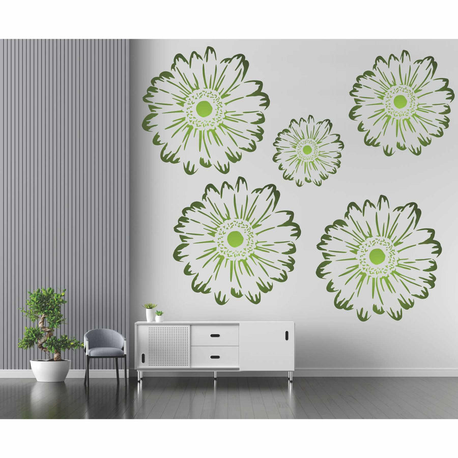 Gerbera Daisy Flowers Reusable Stencil For Canvas And Wall Painting - imartdecor.com