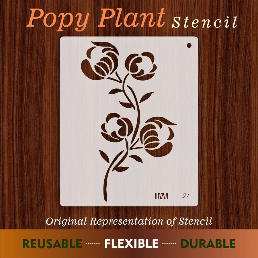 Popy Plant Flower Reusable Stencil for Canvas and wall painting - imartdecor.com