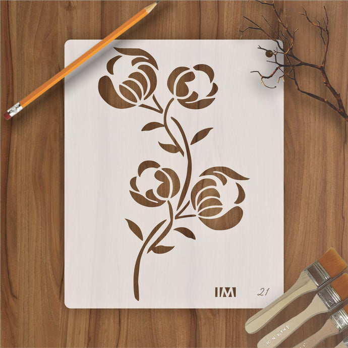 Popy Plant Flower Reusable Stencil for Canvas and wall painting - imartdecor.com
