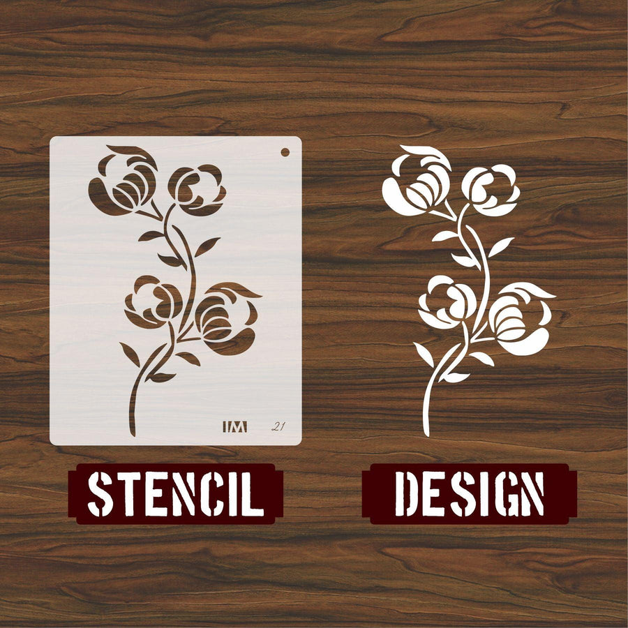Popy Plant Flower Reusable Stencil for Canvas and wall painting - imartdecor.com
