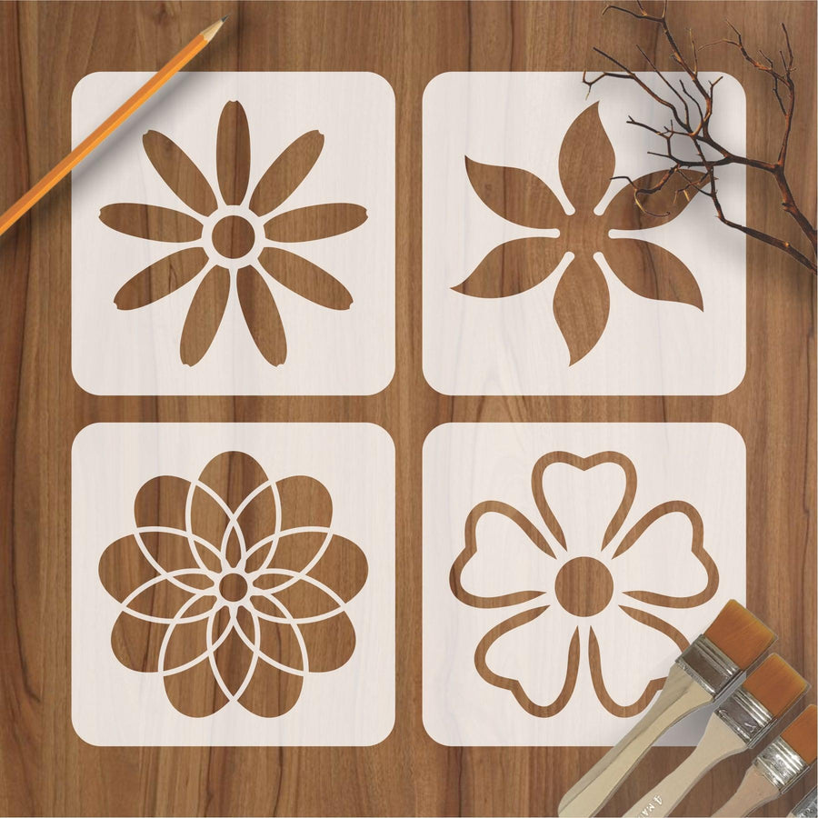 Pack of 4 Reusable Stencil For Canvas And Wall Painting - imartdecor.com