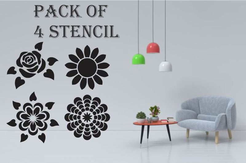 Pack of 4 Reusable Stencil For Canvas And Wall Painting - imartdecor.com