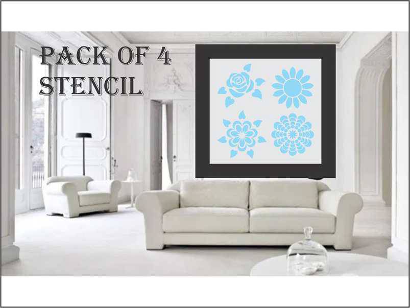 Pack of 4 Reusable Stencil For Canvas And Wall Painting - imartdecor.com