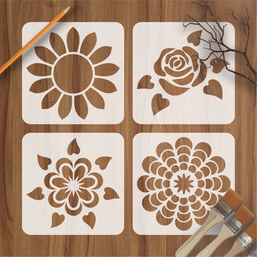 Pack of 4 Reusable Stencil For Canvas And Wall Painting - imartdecor.com