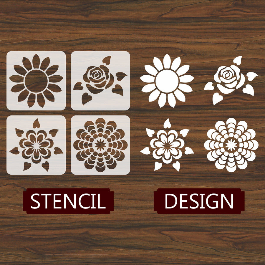 Pack of 4 Reusable Stencil For Canvas And Wall Painting - imartdecor.com