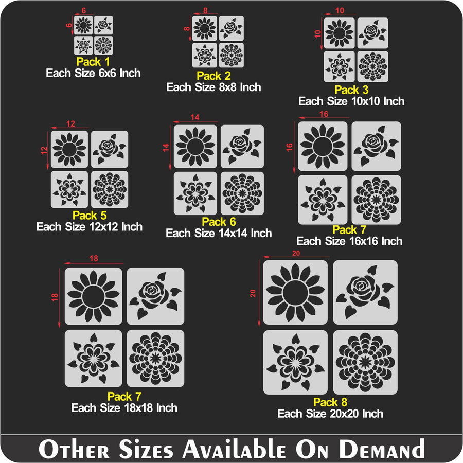 Pack of 4 Reusable Stencil For Canvas And Wall Painting - imartdecor.com