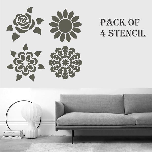 Pack of 4 Reusable Stencil For Canvas And Wall Painting - imartdecor.com