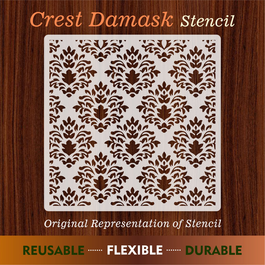 Crest Damask Reusable Stencil For Canvas And Wall Painting - imartdecor.com