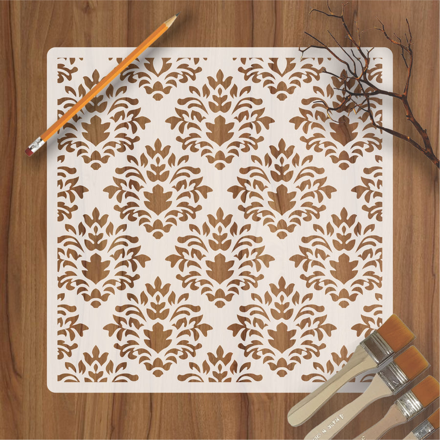Crest Damask Reusable Stencil For Canvas And Wall Painting - imartdecor.com