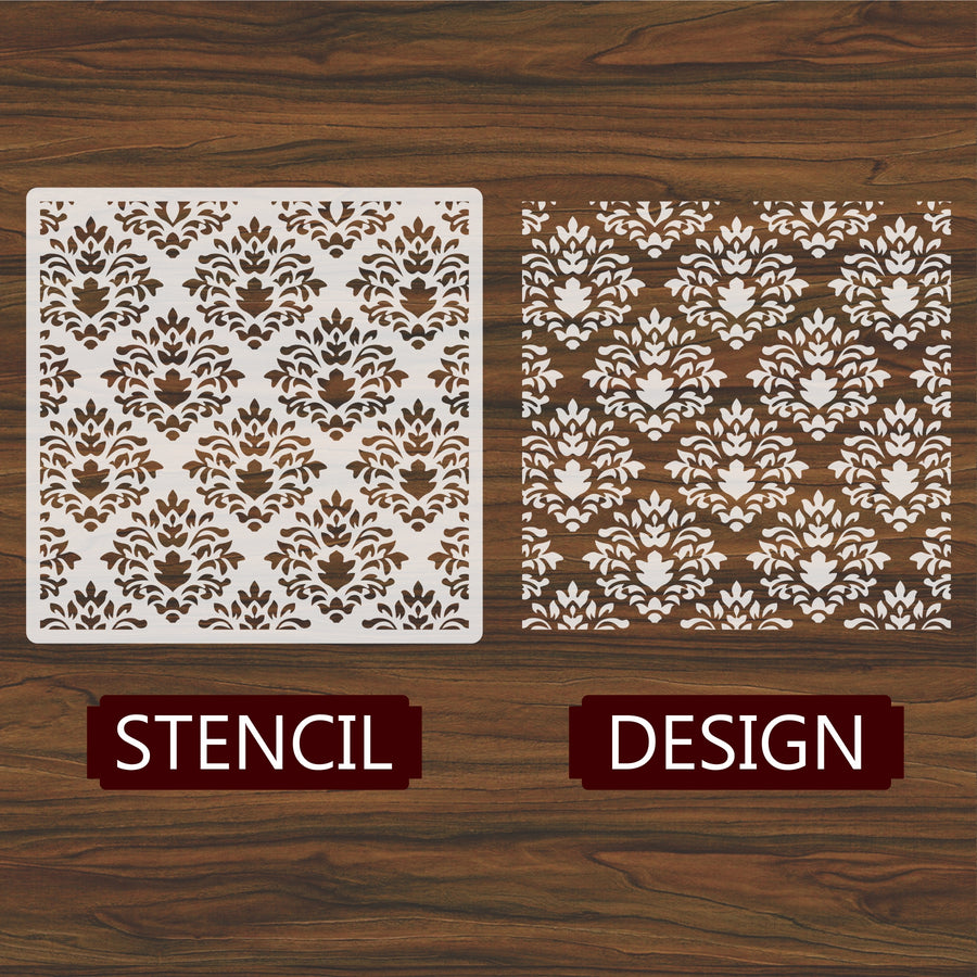 Crest Damask Reusable Stencil For Canvas And Wall Painting - imartdecor.com