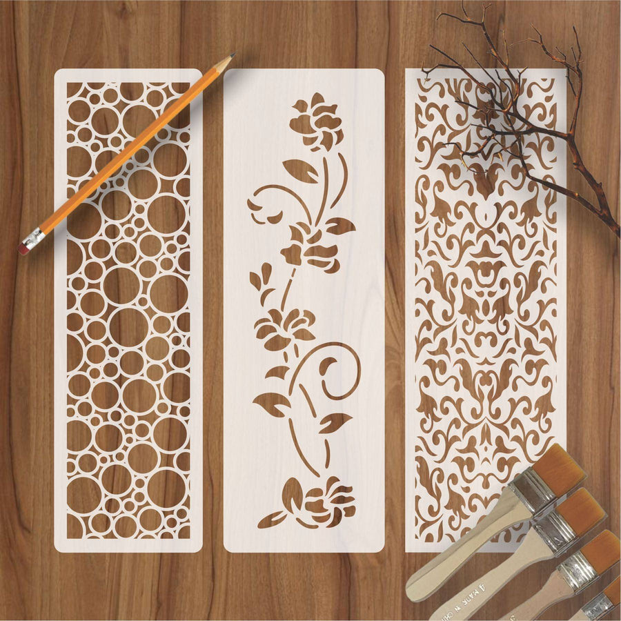 Pack of Three Border Reusable Stencil For Canvas And Wall Painting.ID#221A - imartdecor.com