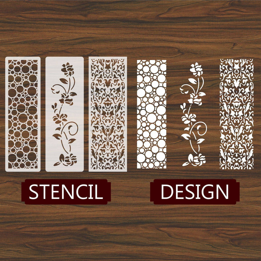 Pack of Three Border Reusable Stencil For Canvas And Wall Painting.ID#221A - imartdecor.com