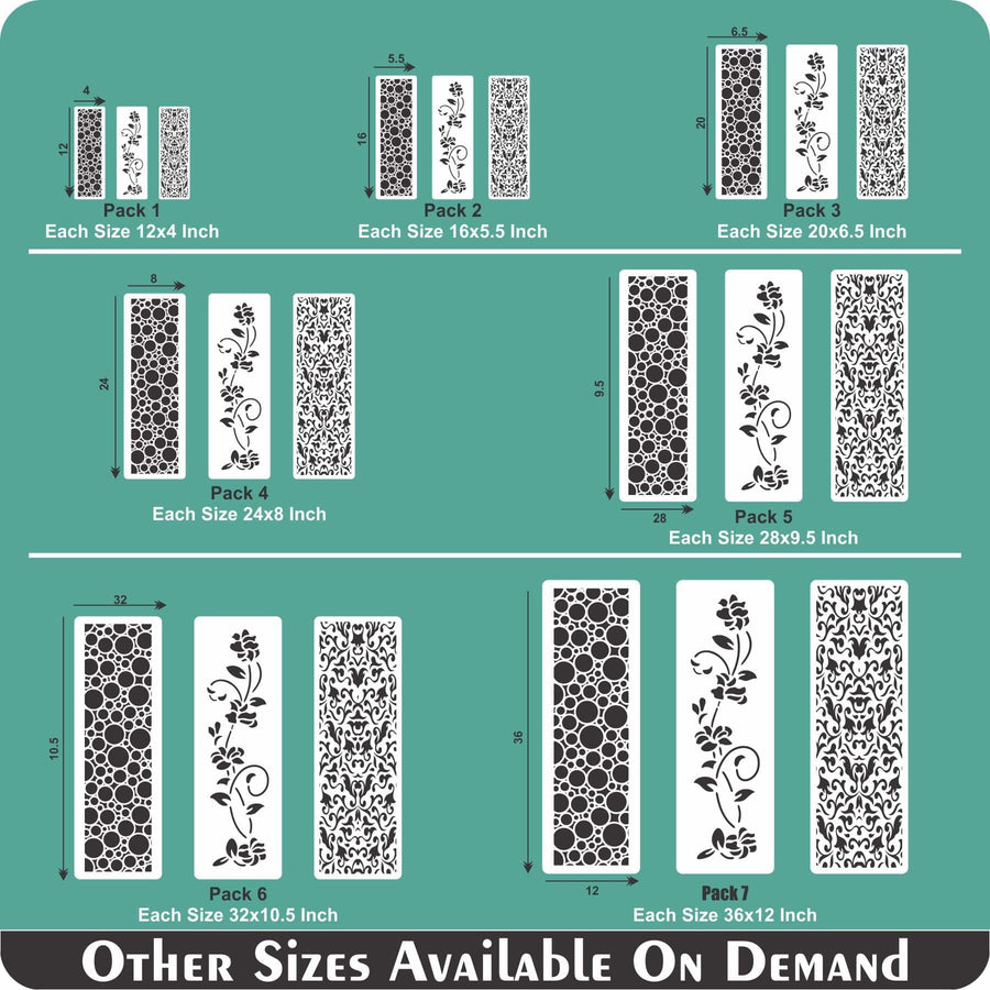 Pack of Three Border Reusable Stencil For Canvas And Wall Painting.ID#221A - imartdecor.com