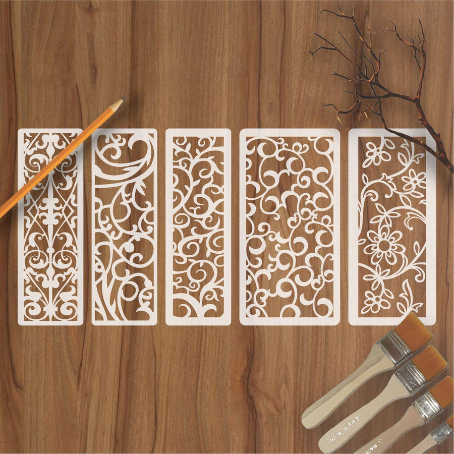 Pack of 5 Border Reusable Stencil For Canvas And Wall Painting.ID#221B - imartdecor.com
